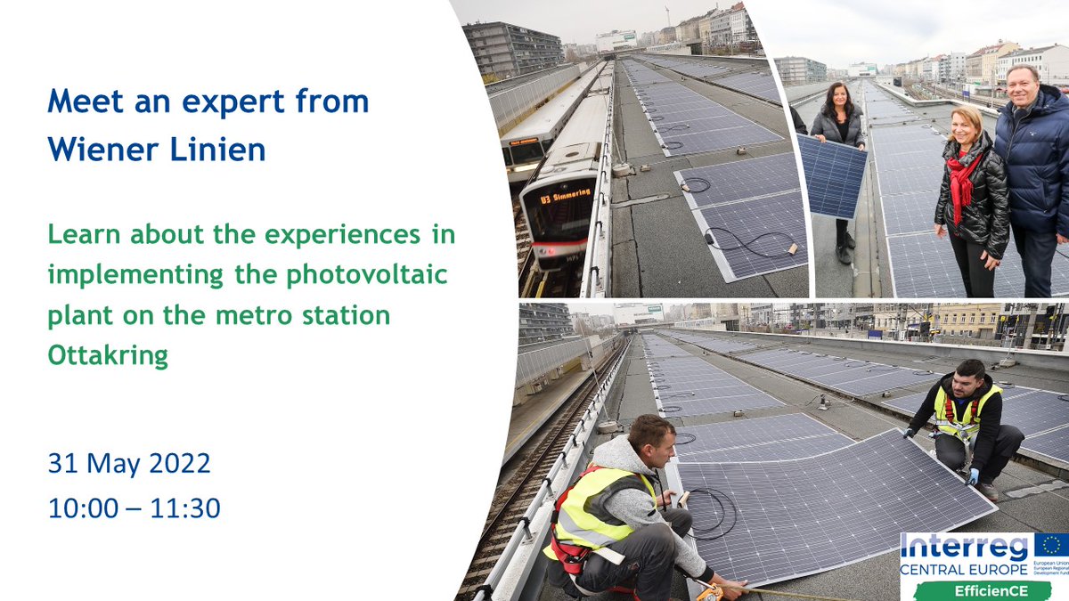 Want to learn about the <a href="/wienerlinien/">Wiener Linien</a> #photovoltaic plant on the Ottakring #metro #station roof? Join us and ask your questions at our #online #event! ☀️🚇
📅Date: 31 May 2022, 10:00 - 11:30
📝 Registration: lnkd.in/g5RY3T4w