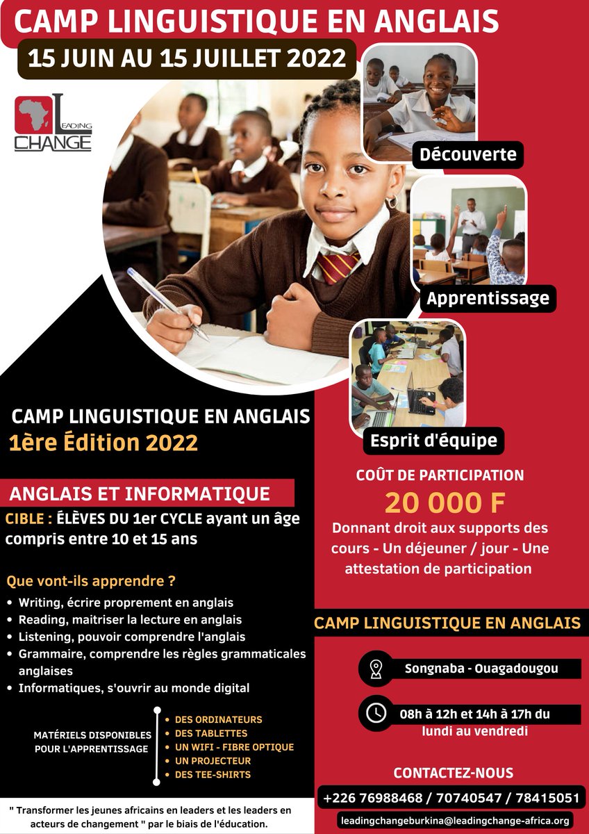 BurkinaChange's tweet photo. #CAMP_LINGUISTIQUE_ANGLAIS 
#éducation 
#connaissances 
#cours_de_vacances https://t.co/kU6kQTDql2