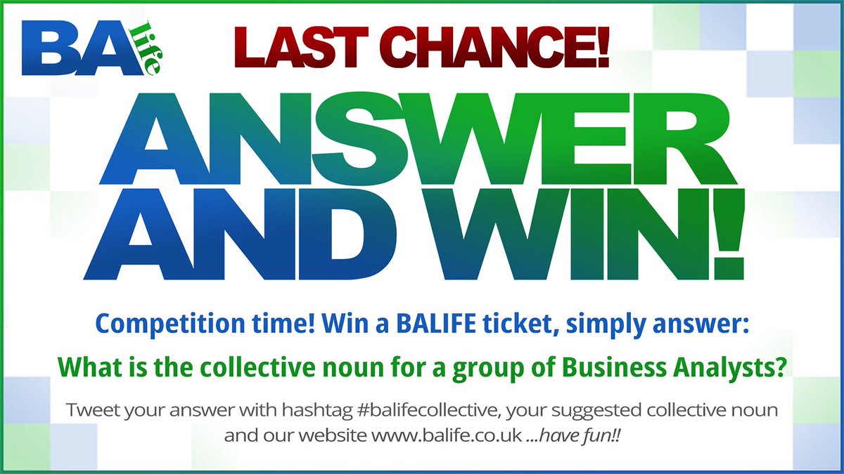 LAST CHANCE! - What is the collective noun for a group of BAs?

Win a free ticket to BALIFE2022 or (BALIFE2023 if you already have a ticket)

Post on LinkedIn, Twitter or Instagram with the hashtag #balifecollective, your collective noun and our website balife.co.uk