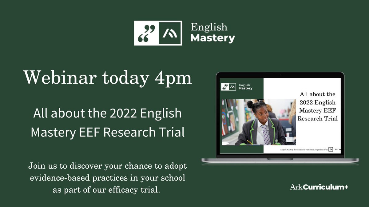english_mastery's tweet image. Join our webinar today: learn what teachers who took part in our 2019 @EducEndowFoundn Research Trial thought of English Mastery and discover how you can join the new 2022 trial: ow.ly/IM3Q50JbP7O

#TeachEnglish #edimpact #englishcurriculum #edresearch #supportingteachers