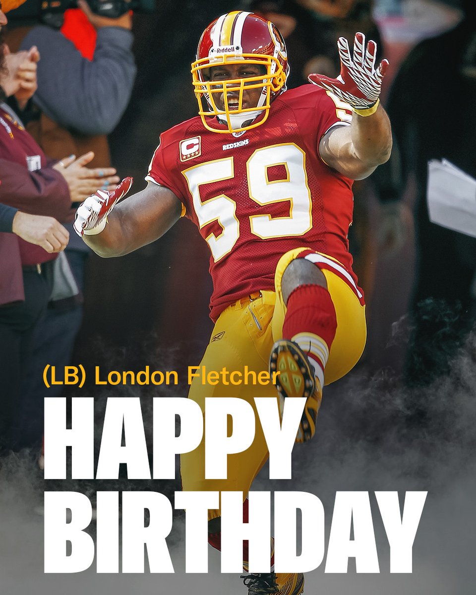 Commanders's tweet photo. Happy birthday to an NFL Iron Man and one of the greatest players in franchise history, @LFletcher59 🥳🎊 https://t.co/mijfHf1Ilp