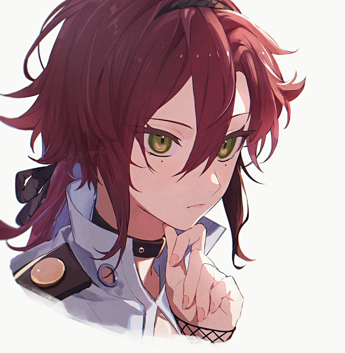 male focus 1boy red hair green eyes solo mole choker  illustration images