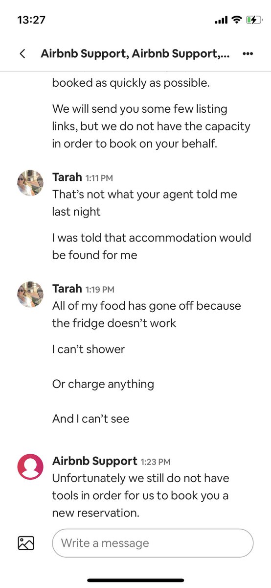 TarahDarge's tweet photo. Zero help and 100% broken promises from @AirbnbHelp https://t.co/Z2dg6QyE0M