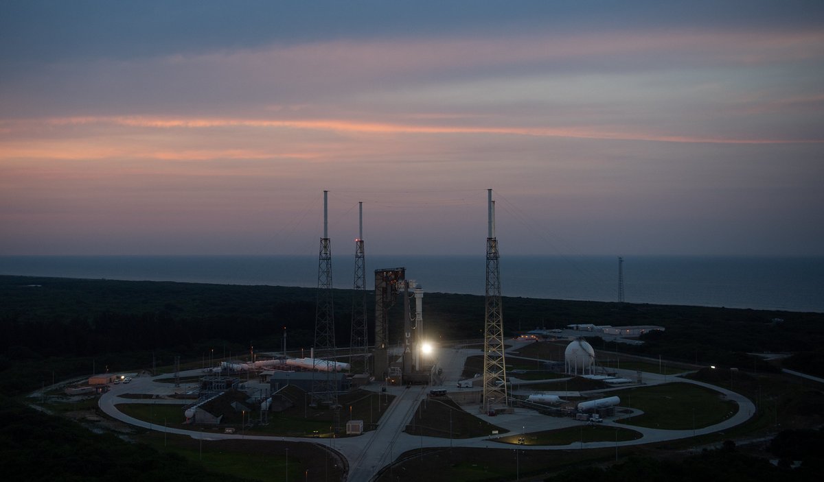 ulalaunch's tweet photo. The countdown has begun for today's liftoff of the #AtlasV rocket and @BoeingSpace's #Starliner on its #OFT2 mission to the @Space_Station. Launch is planned for 6:54pmEDT, and the live webcast will begin at 6pmEDT. Live blog now underway: https://t.co/VIynIdVS23 https://t.co/m4lW3ThcST