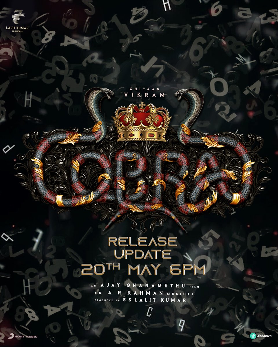 AjayGnanamuthu's tweet photo. 📢 #CobraReleaseUpdate at 6PM Tomorrow 🔥

#Cobra #ChiyaanVikram 

An @AjayGnanamuthu Film 🎬
An @arrahman Musical 🥁

@7screenstudio @IrfanPathan @SrinidhiShetty7 @roshanmathew22 @theedittable @dop_harish @dhilipaction @SonyMusicSouth ⁦@proyuvraaj⁩ https://t.co/Uwo5XHix8i