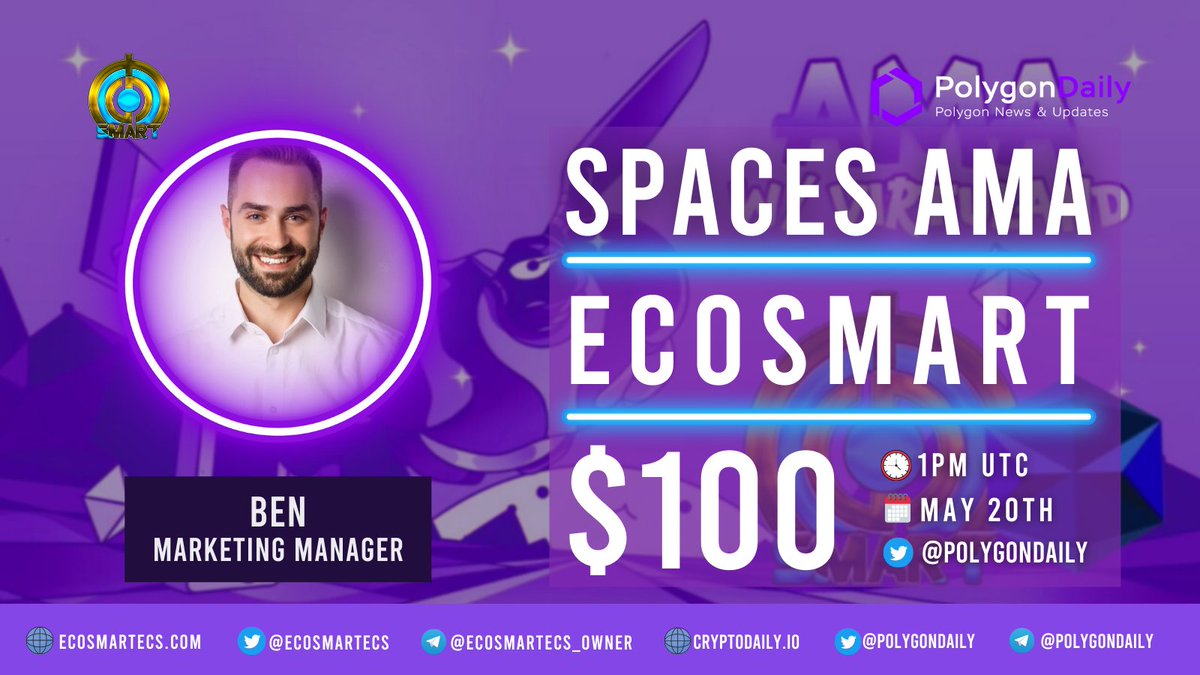 NFTevening's tweet photo. We're excited to announce that we'll be hosting an AMA with @EcoSmartECS

❓AMA type: Spaces

🗓️Date: May 20th at 1PM UTC

📍Venue: https://t.co/UVLR93WWSn

💰Prize Pool: $100

Submit your questions + BEP20 address under this Tweet. The best ones could be chosen for the AMA 🎉 https://t.co/LJDMKNyGKg