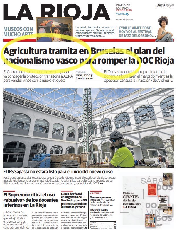 VecinaRubiRioja's tweet photo. Mismo hecho: Viñedos de Álava en Europa 
Mismo grupo de comunicación: Vocento
Diferente titular:
📰 En La Rioja: Agricultura tramita el plan del nacionalismo vasco para romper la DOC Rioja
📰 En El Correo: el veto del Ministerio al plan rupturista con Rioja

Nos están manipulando https://t.co/nyaYbVSSQX