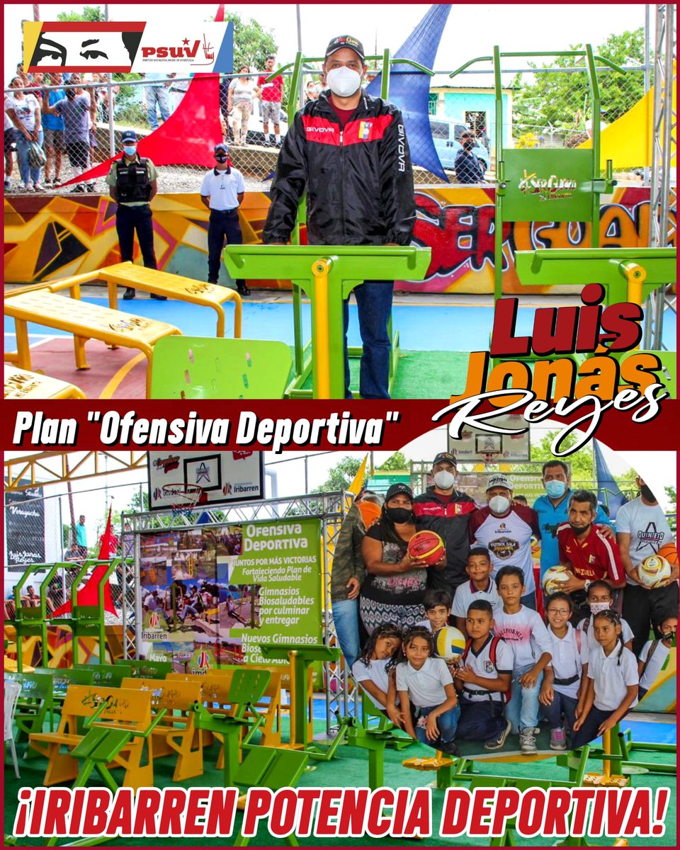 PsuvIribarrenVe's tweet photo. #NotiPSUV 📰 | Jefe Político Municipal | Alcalde @LuisJonasReyes en el marco de la ofensiva en materia deportiva, realizó la entrega de 14 gimnasios biosaludables en distintos sectores del Municipio.
¡IRIBARREN POTENCIA DEPORTIVA! ⚽🏀⚾
#19May
#4MillonesYMás
@PartidoPSUV https://t.co/ayYoreAVKO