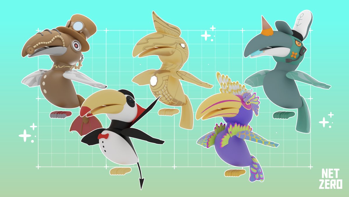 NetZero_game's tweet photo. Here are all legendary #MetaHornbill in 3D form from the Design-Your-Hornbill art competition! 
All thanks to the talented participants. More campaigns coming in the future! Watch out! 😎

To learn about #Metahornbill NFT ➡️ ➡️   https://t.co/cUMVbBd8cS https://t.co/hNBw0QKXzj