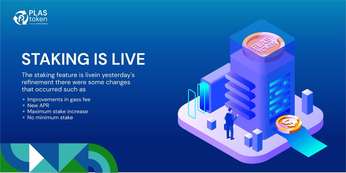 hello plas holder
Finally the staking feature can be used again
there are some changes in the section like

✔improvements in gas fees
✔New APR
✔maximum stake increase
✔no minimum stake

(staking only work for android and windows)
for IOS it's under progress♻

#plastokennews