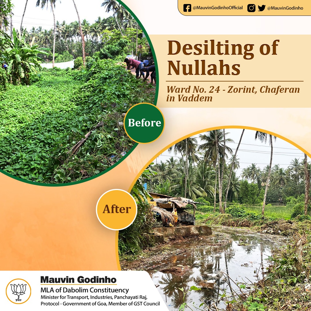 MauvinGodinho's tweet photo. #Desilting of #Nullahs done at Zorint, Chaferan in #Vaddem under pre-monsoon works in the constituency.
Great job by the workers on the timely completion of work before the monsoon season.
#MauvinGodinho #DabolimFirst #BJP #YuvaMorchaDabolim #Dabolim #Goa #India https://t.co/EVePKc1Xaz