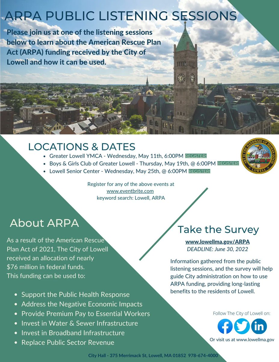 City of Lowell, MA (@cityoflowellma) on Twitter photo Join us tonight for the second in a series of Public Listening Sessions on federal #ARPA funding at the Boys and Girls club at 6:00 pm <a href="/BGCGL_/">Boys & Girls Club of Greater Lowell</a> Join us tonight for the second in a series of Public Listening Sessions on federal #ARPA funding at the Boys and Girls club at 6:00 pm <a href="/BGCGL_/">Boys & Girls Club of Greater Lowell</a>