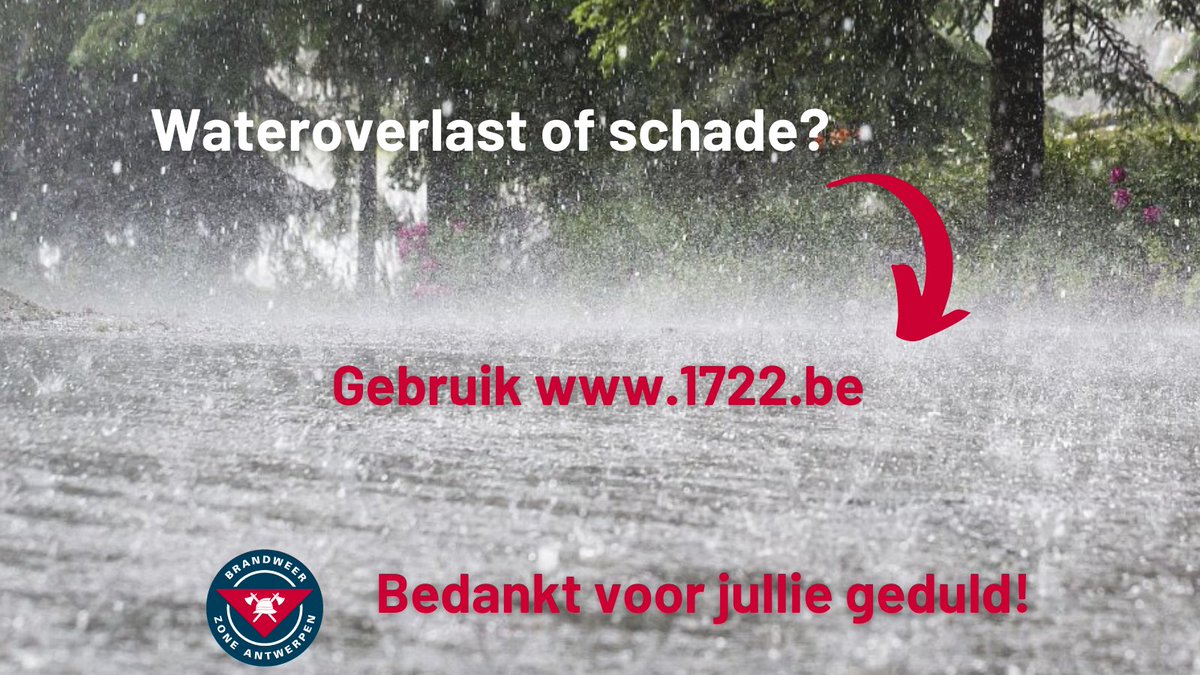 BZAntwerpen's tweet photo. Het #onweer zorgt voor veel oproepen bij ons. Op dit moment staan er zo'n 40 oproepen open, bedankt voor het geduld. 

Een melding maken? Gebruik bij voorkeur https://t.co/y7JOQZQy39 . Lost het probleem zichzelf op na de bui? Laat het via dezelfde weg weten. https://t.co/Yp6JRZZJiI