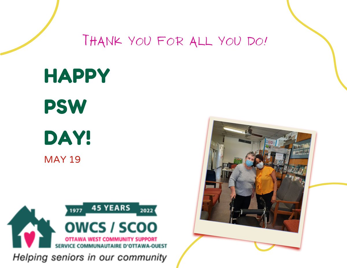 OttawaWestCS's tweet photo. Today is PSW day in Ontario! Thank you to the amazing team of PSWs at OWCS for all you do to support clients in the community! #CommunitySupportMatters #ThankaPSW https://t.co/2KZtDmBl5L