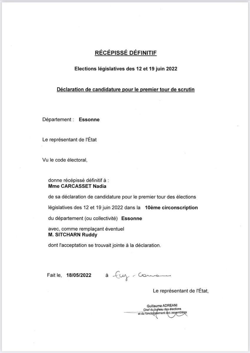 NadCarcasset_91's tweet image. 📝Heureuse de vous annoncer ma candidature aux élections législatives dans la 10ème circonscription de l’Essonne.

Rdv ce soir à 19h place Franklin Roosevelt (Ste Geneviève des Bois) pour l’inauguration de notre QG de Campagne.

#Ensemble #Circo9110 #legislatives2022
