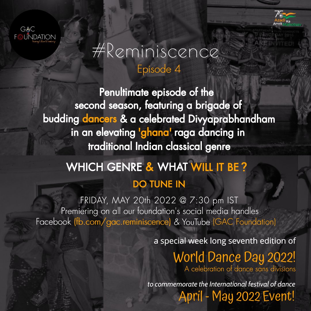 gacreminiscence's tweet photo. Do tune in on Friday May 20th at 7.30 pm. Meanwhile, send in your guesses! 😊
#EnableEmpowerEncourage #BeAReminiscent #ArtsForACause #WorldDanceDay #ClassicalDance #Carnatic #Pasuram #Vaishnava #AmritMahotsav https://t.co/e2D0jnjOWL