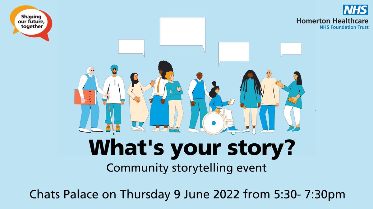 NHSHomerton's tweet photo. Register for our storytelling event on 9 June and share your experiences https://t.co/3BSEwVUbZV 

Plus, if you haven't already completed the survey there's still time. The deadline has been extended to 27 May https://t.co/o5QVqKa5bW https://t.co/G66EU7M42v