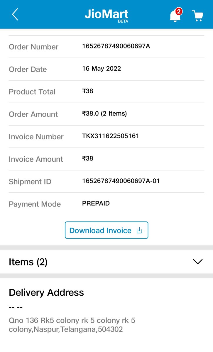 Chatrapathi6303's tweet photo. Hello @JioMart @JioMart_Support @jiomart_india  I ordered Some Grocerie from jio mart Didn't Receive This Order But App Shows As Delivered. I did not take the delivery who is responsible for this even i didn't receive call or message  from delivery boy or jio mart #banjiomart https://t.co/m4Nj87ZpxH