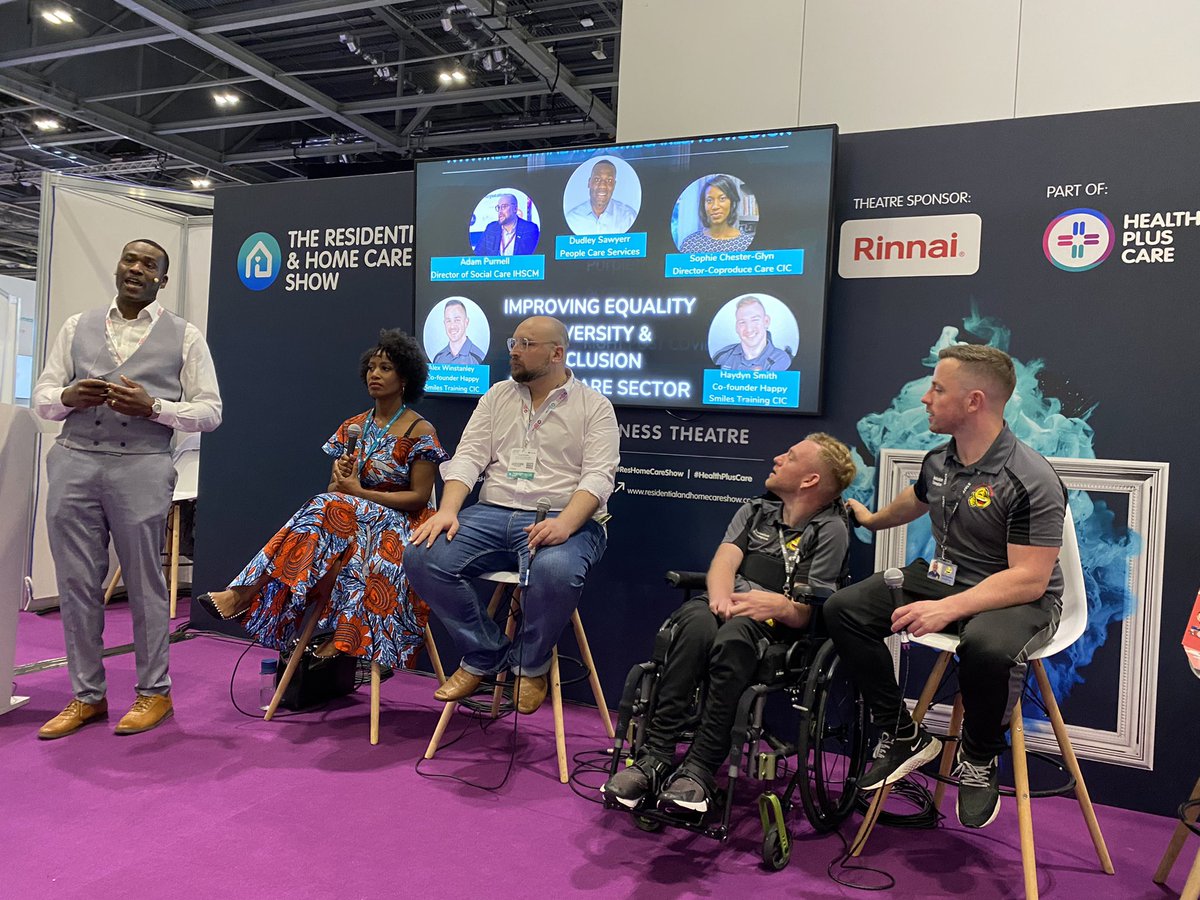CoProCare's tweet photo. Panel session on improving equality, diversity and inclusion in the care sector lead by @DSawya 👏 with @ResHomeCareShow #HealthPlusCare #ResHomeCareShow #CoproduceCare https://t.co/Y3sIEUqiaR