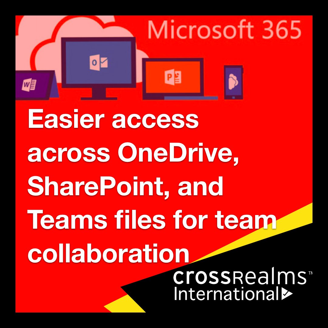 CrossRealmsIntl's tweet photo. Through our collaboration with @Microsoft365, CrossRealms creates a seamless workflow experience that gives employees access across OneDrive, @SharePoint, and @MicrosoftTeams files for team collaboration.
Learn more: https://t.co/g3w86kcVqD
#Microsoft365 #NextGenWorkspace https://t.co/sYakTlRZ24