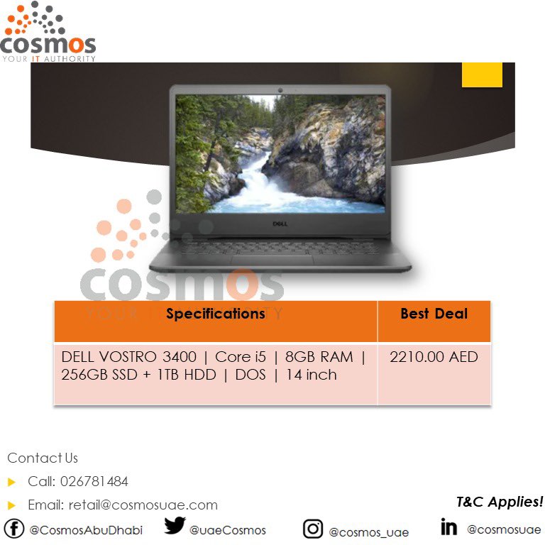 uaeCosmos's tweet photo. DELL VOSTRO 3400 // Available in stock NOW!

For inquiries:
Call: 026781484
Email: retail@cosmosuae.com
Address: Behind Al Rostamani Exchange, Electra Street, Abu Dhabi

#CosmosUAE #CosmosComputers #Promo #Offer #IT #laptop #dell #CosmosSnaps #CosmosRetail https://t.co/yxHbLSfRFi