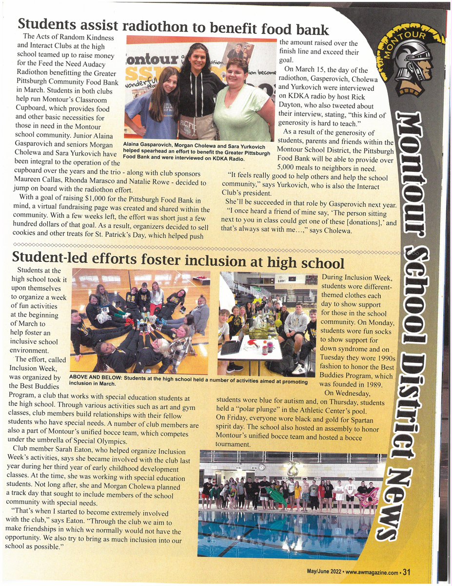 TY <a href="/AlleghenyWest/">Allegheny West Mag.</a> for all of the wonderful articles you have published again this school year to highlight our amazing Ss and Ts! #MontourProud