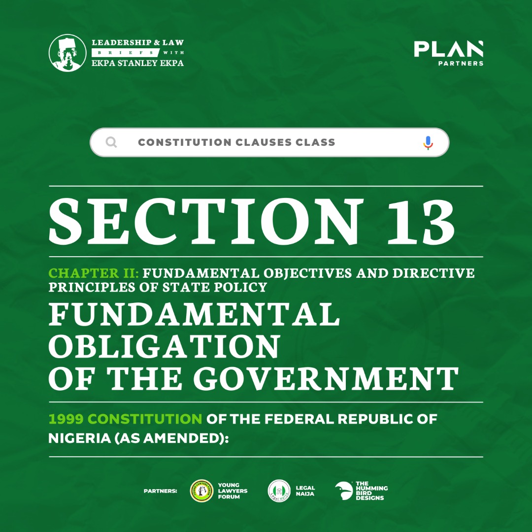 conclausesclass's tweet photo. Section 13 - Fundamental Obligations of the Government 

Section 13, which is the first section under Chapter Two of the constitution, provides for the Fundamental Objectives and Directive Principles of State Policy, https://t.co/x8r4sT44bS