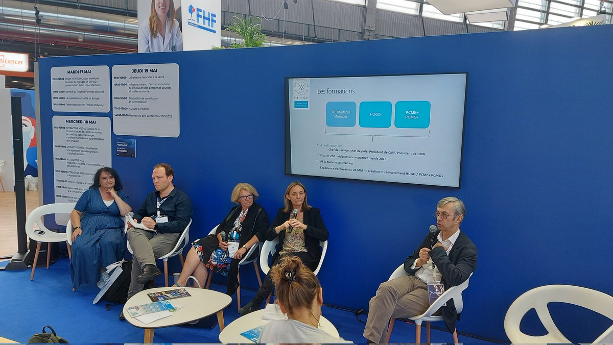 L importance de la formation des médecins au management  programmes PCME+, PCMG+, Diplôme d Établissement Médecin Manager #ehesp #hopital #FHF #SANTEXPO2022 <a href="/AnneLegagne/">Anne Le Gagne</a>, Cynthia Garignon, Francis Fellinger Baptiste Borracino.