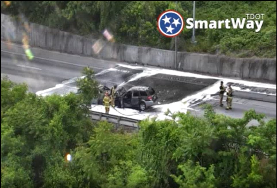 ChristyCalcagno's tweet photo. NEW DETAILS: Chattanooga Fire Department Engine 9 and East Ridge units responded to the scene. According to Chattanooga Police, together the two fire crews worked to extinguish the vehicle fire. It is under control at this time. The road is still closed for clean-up efforts. https://t.co/9csOSuHjjM