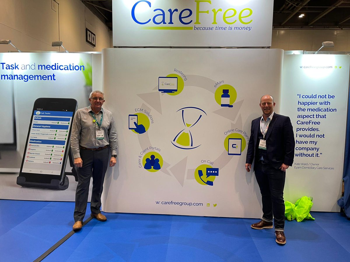 CareFree_Group's tweet photo. Day 2 at the #HealthPlusCare Show and loving it! 😄
Come and meet us at stand D12 if you haven’t already.
#CareFree #Rotas #ElectronicCallMonitoring #Wages #eMar #DigitalCare #SocialCare #OnlineCarePlan #OneTeamOneSolution #Portals #Compliance #ExCeL @ResHomeCareShow https://t.co/ZAyfjmDuZE