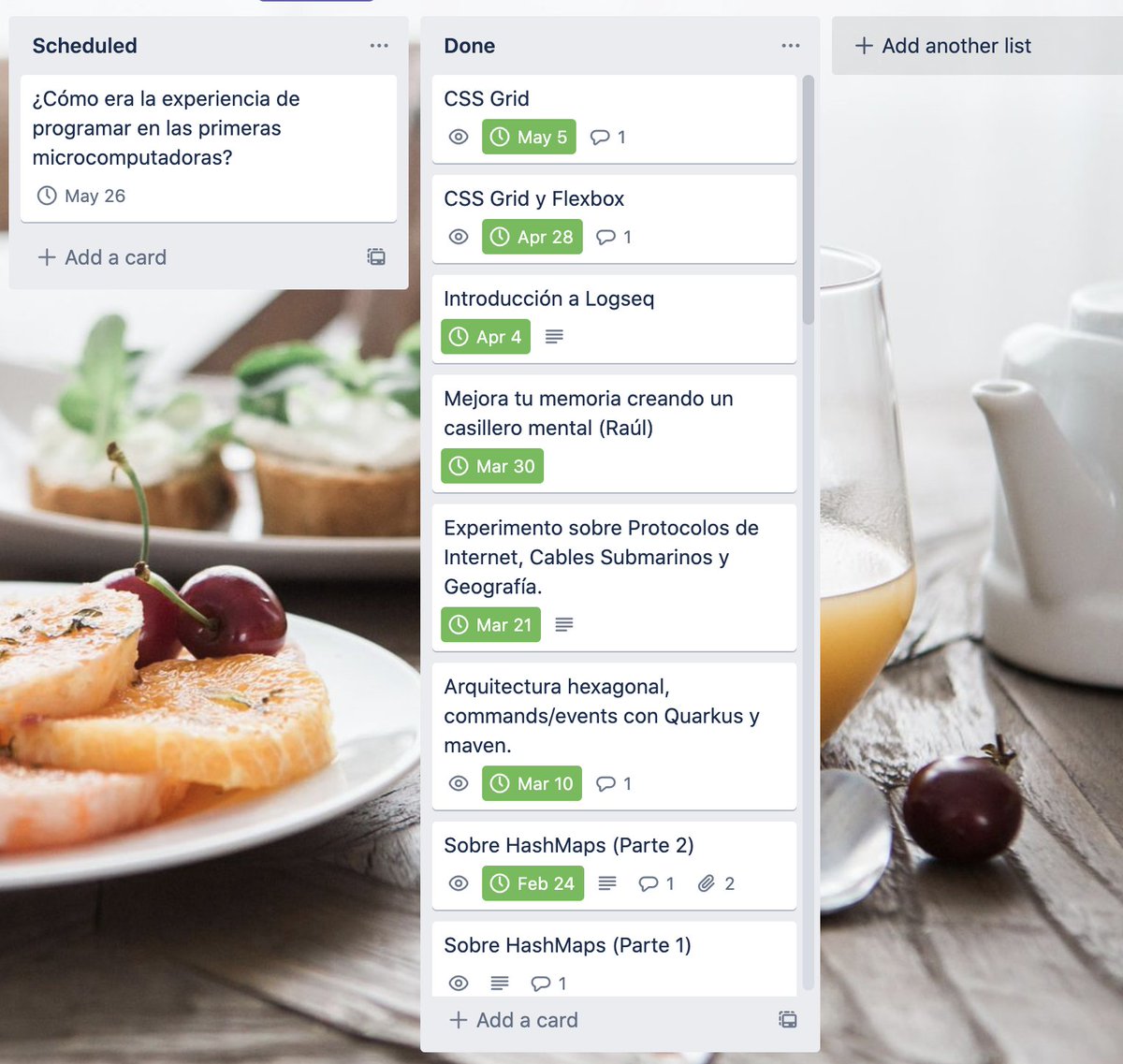 Las "charlas de desayuno" está funcionando muy bien y con una gran diversidad de temáticas que nos sirven para refrescarnos y ampliar nuestra perspectiva.

Estos son algunos de los temas de las ultimas semanas.