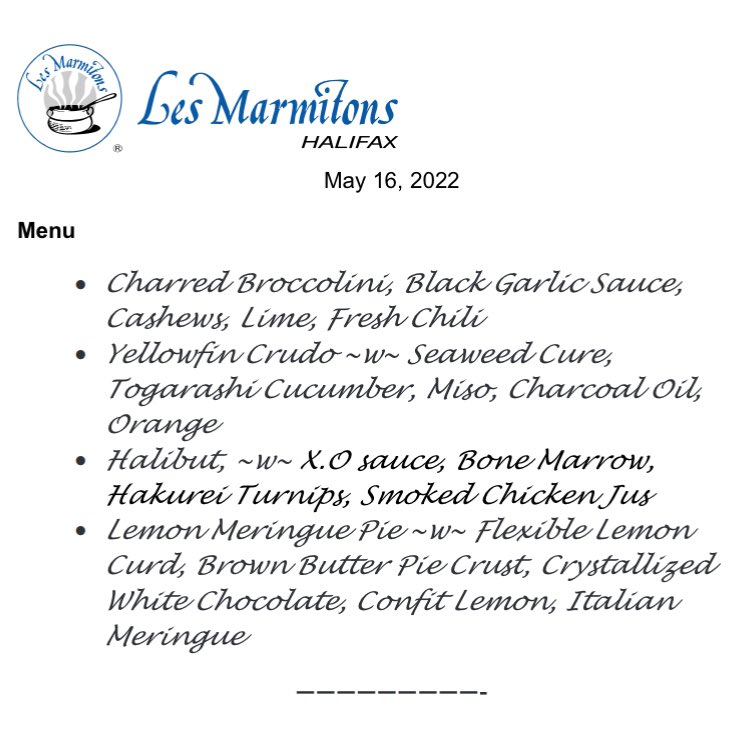 Final Les Marmitons Halifax event of the season was a stellar meal featuring a menu designed by Chef Ryan Howell (<a href="/itssryannnnn/">Ryan Howell</a>) of The Whiskey Teller @thewhiskeyteller in Annapolis Royal