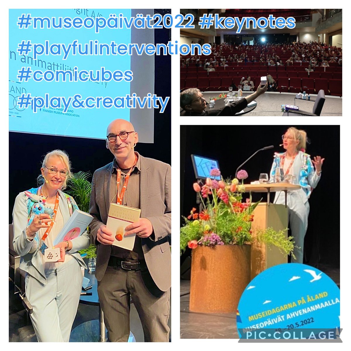 Kevään keynote-luentoni onnistuneesti toimitettu luovuustutkija Juha T. Hakalan rinnalla leikin ja luovuuden mahdollisuuksista museotyössä. Kiitos leikkiinkutsusta <a href="/museoliitto/">Museoliitto</a>  #museopäivät2022 #keynotes #leikillisetinterventiot #comicubes #luovuusversoaaleikistä