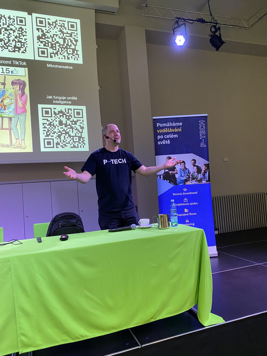klara_polaskova's tweet photo. 2 days, more than 150 students and hundreds of information about #CyberSecurity, cyber-criminals/bullying/grooming, fake news, social networks and many more! All of that thanks to Prokop Holý, IBMer from Security Services. #WeArePTECH #ptechnetwork https://t.co/rTm7v3xyLz
