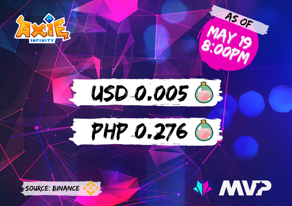 mvpesportsph's tweet photo. Smooth Love Potion (SLP) price update as of May 19, 2022 (8:00PM)

Looking for Axie Scholarship? Simply join our discord channel and follow the application process
Discord: https://t.co/iuZPgWfnb4

#MVPGaming
#MVPGuild
#MVPNews https://t.co/XFudwdQ87F