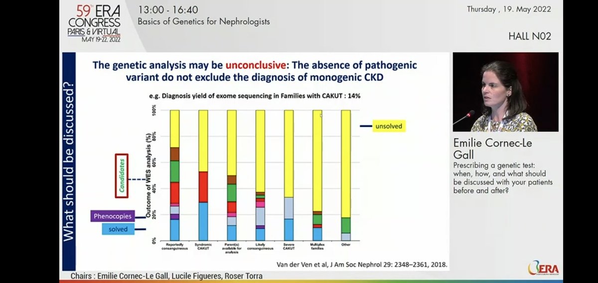iamnephrologist's tweet image. 🌸BASICS OF GENETICS FOR NEPHROLOGISTS
♨️Prescribing a genetic test: when, how, and what should be discussed with your patients before and after? 
By Emilie Cornec Le Gal

🔆Unconclusive genetic test doesn't exclude monogenic CKD‼️

#ERA22 #GENera22