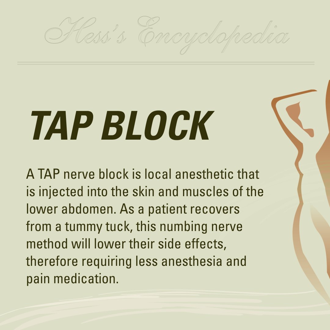 DrHess's tweet image. A #TAPBlock is a low-risk anesthesia injection into the skin &amp;amp; muscles of the lower abdomen. Our #TummyTuck patients find this option allows for less pain &amp;amp; fewer side effects!