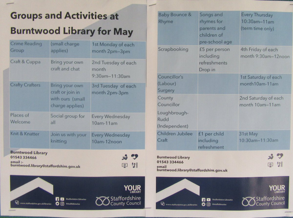 FOBurntwood's tweet photo. Check out the events at Burntwood Library this month
#burntwoodlibrary #staffslibraries #betterburntwood https://t.co/bCWm1cGlRE
