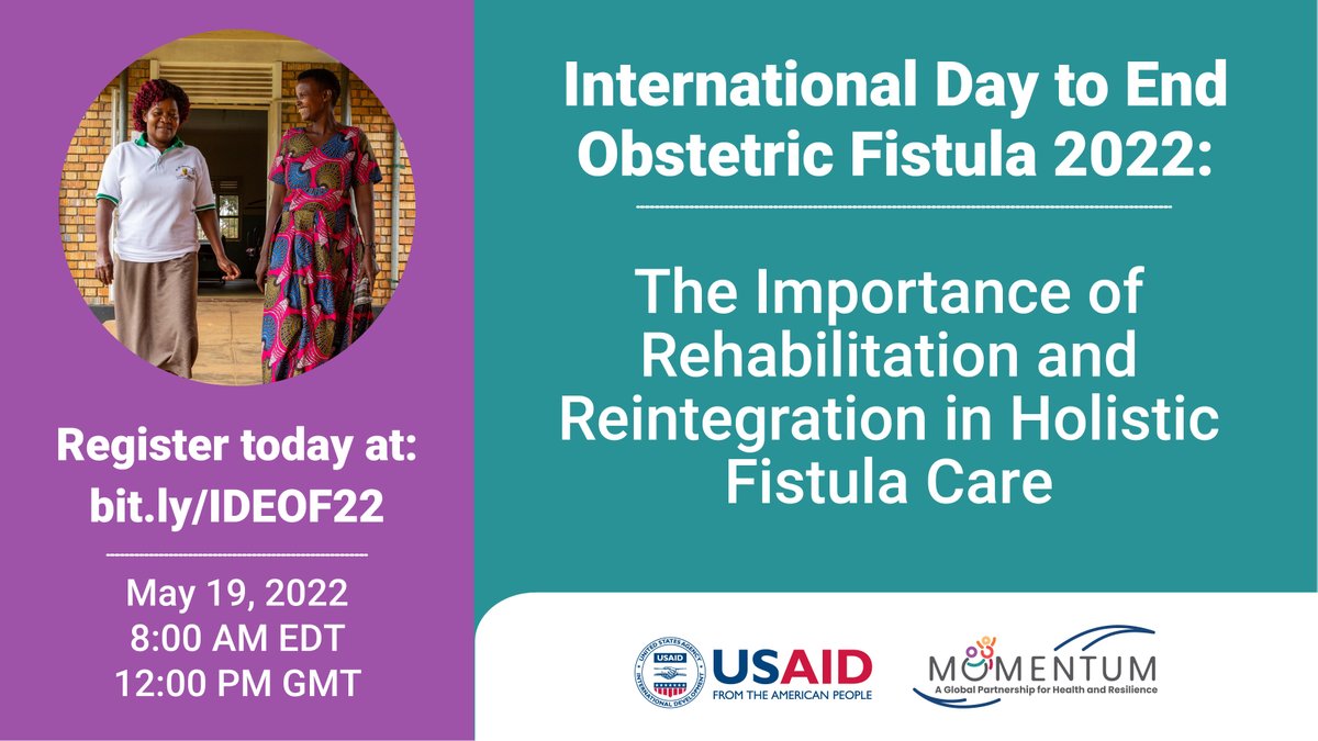 USAID MOMENTUM (@usaid_momentum) on Twitter photo STARTING NOW! Webinar: The Importance of The Importance of Rehabilitation and Reintegration in Holistic #Fistula Care with MOMENTUM Safe Surgery, inc. <a href="/EngenderHealth/">EngenderHealth</a>, <a href="/USAIDGH/">USAID Global Health</a>, <a href="/UNFPA/">UNFPA</a>, and <a href="/HHOJ/">Healing Hands of Joy</a>. Join here: eventbrite.com/x/the-importan… STARTING NOW! Webinar: The Importance of The Importance of Rehabilitation and Reintegration in Holistic #Fistula Care with MOMENTUM Safe Surgery, inc. <a href="/EngenderHealth/">EngenderHealth</a>, <a href="/USAIDGH/">USAID Global Health</a>, <a href="/UNFPA/">UNFPA</a>, and <a href="/HHOJ/">Healing Hands of Joy</a>. Join here: eventbrite.com/x/the-importan…