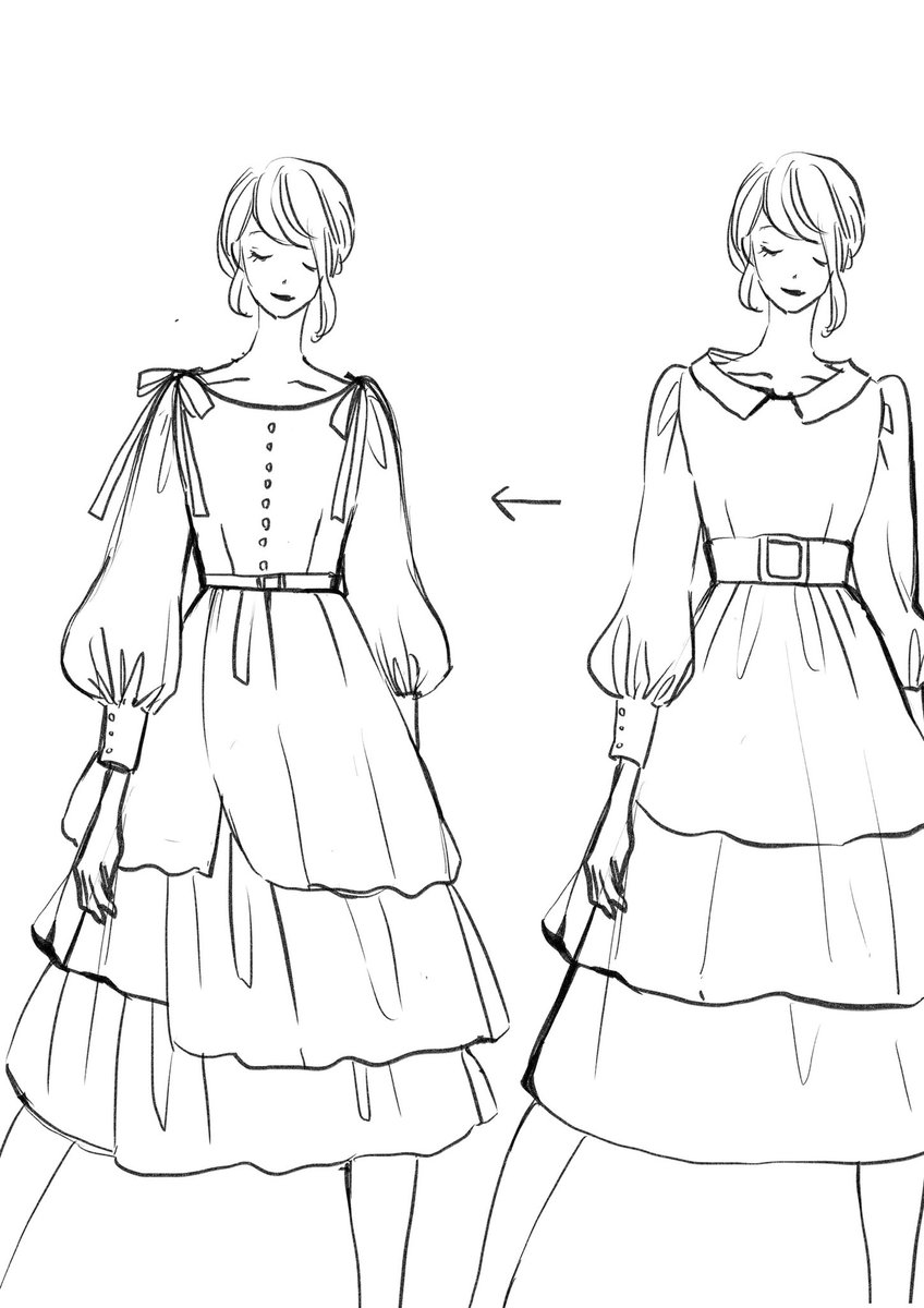 これが、こうなって、こうです!
洋服作りは大変ですが、デザイン画から、トワルで微修正、素材でまた形を変えていく。とても面白いと思います☺️ 