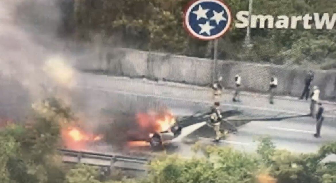 ChattFireDept's tweet photo. Thursday at 7:19 AM CFD Engine 9 and Tanker 3, along with East Ridge companies responded to a vehicle fire on Interstate 24 EB. Two cars were fully engulfed in flames. Firefighters worked to extinguish the flames and by 8 AM, the fire was out. https://t.co/GBIOJn23Lh
