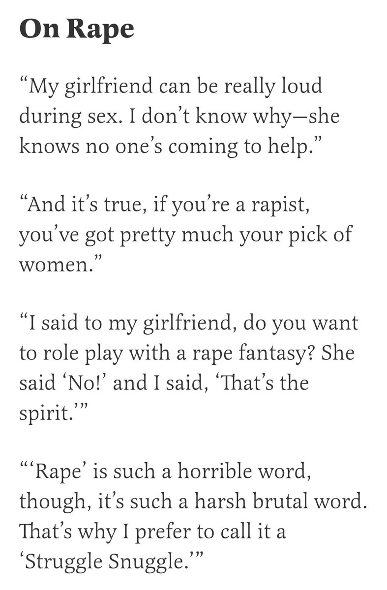 babes_boris's tweet photo. @JuliaHB1 being piled on for saying it's ok to make jokes about rape. Honestly.

Here are a few of our favourites from Jimmy Carr 

Who, by the way, does not condone a Struggle Snuggle.

#ToryRapist 
#juliahartleybrewer https://t.co/i1lwW1ECbh