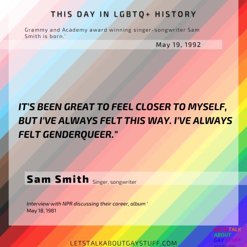 talkgaystuff's tweet photo. This day in #LGBTQ+ #history Grammy and Academy Award singer-songwriter Sam Smith was born in 1992.
Smith has been a pioneer in expressing and embracing their gender identity in recent music releases.
#samsmith #gendernonbinary #nonbinary #latch #staywithme #writingsonthewall https://t.co/IcLm1xyHNc