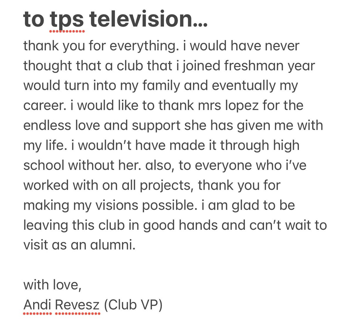 tpstelevision's tweet photo. a message from me❤️ thank you everyone who made this year amazing. congratulations class of 2022! see you all at graduation!! #yes2tps https://t.co/bN8ZtdHk5Q