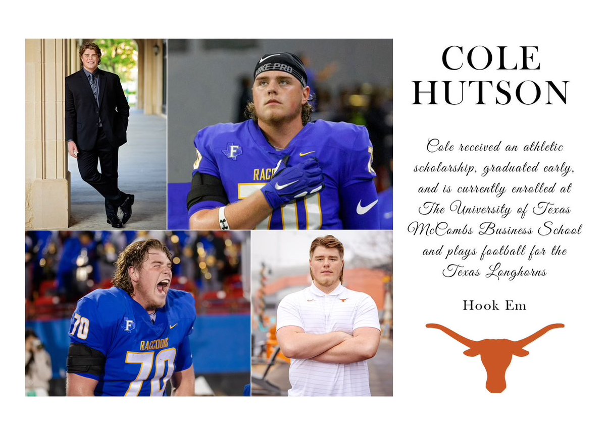 ScottHutson3's tweet photo. Excited to see Cole walk at Friscoโs Graduation tonight. Honored to be part of the Frisco Nation. Blessed and BUILT to be a Longhorn!! ๐ค๐ค๐ค@denisehutson @CoachHarbert @KJJFlood @TexasFootball @CoachSark #AllGasNoBrakes #TexasFootball #22Effect @ChrisGilbert_1 @FHSRACCOONFB https://t.co/2ah2itOQBw