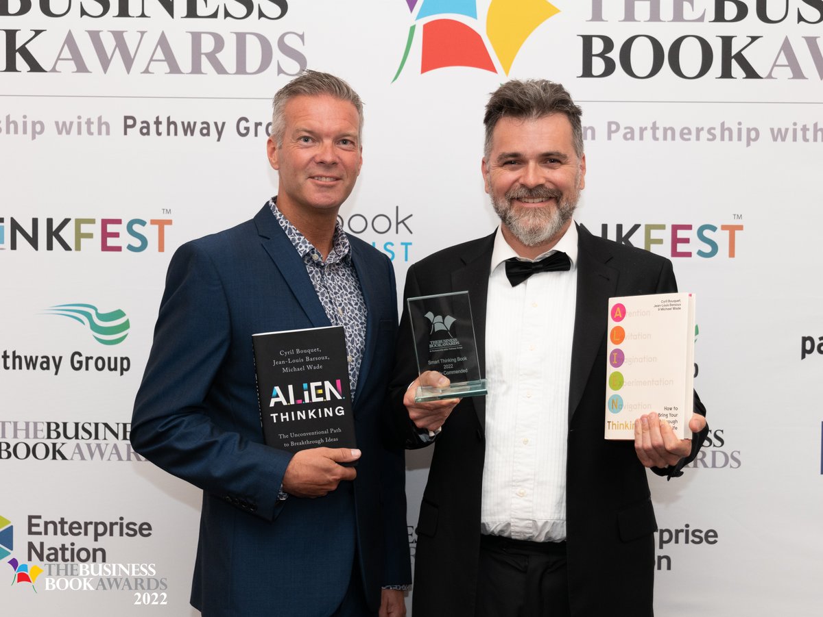 ThinkFest's tweet photo. BizBookAwardUK: RT @IMD_Bschool: Congratulations to IMD professors @mwade100, @cyril_bouquet and Jean-Louis Barsoux, whose book #ALIENThinking has won an award in the Smart Thinking category at the @BizBookAwardUK 2022.
Learn more about ALIEN Thinking: … https://t.co/owenOC79UO
