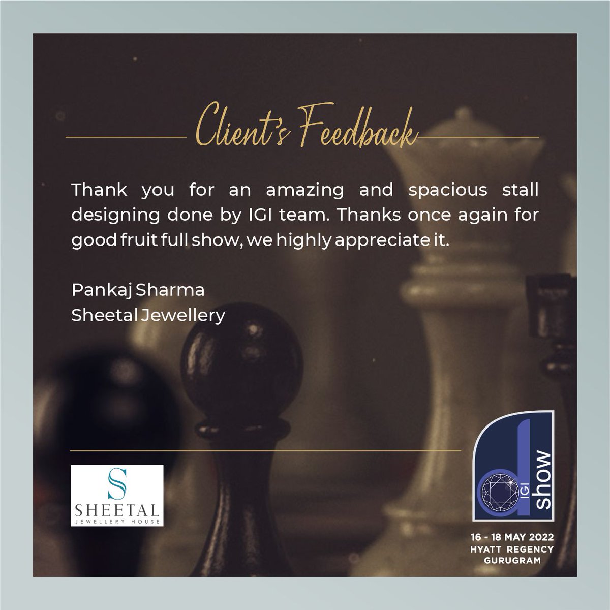 igiworldwide's tweet photo. We appreciate your valuable feedback #SheetalJewelleryHouse LLP
#igidshow #testimonial #customerreview #clientfeedback #clientdiaries #igi #igicertified #igicertifieddiamonds #diamondjewelry #hyatt #gurugram #diamondshow #business #businessmeet #feedback https://t.co/ztZXdHpDJZ