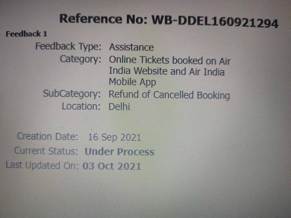 PriyaRS12's tweet photo. @airindiain Feedback form filled on 16 sep 2021 and it's still showing under process. You want me to do this process again for no reason. You help your costumers like this ? https://t.co/MeZUAzhf5G