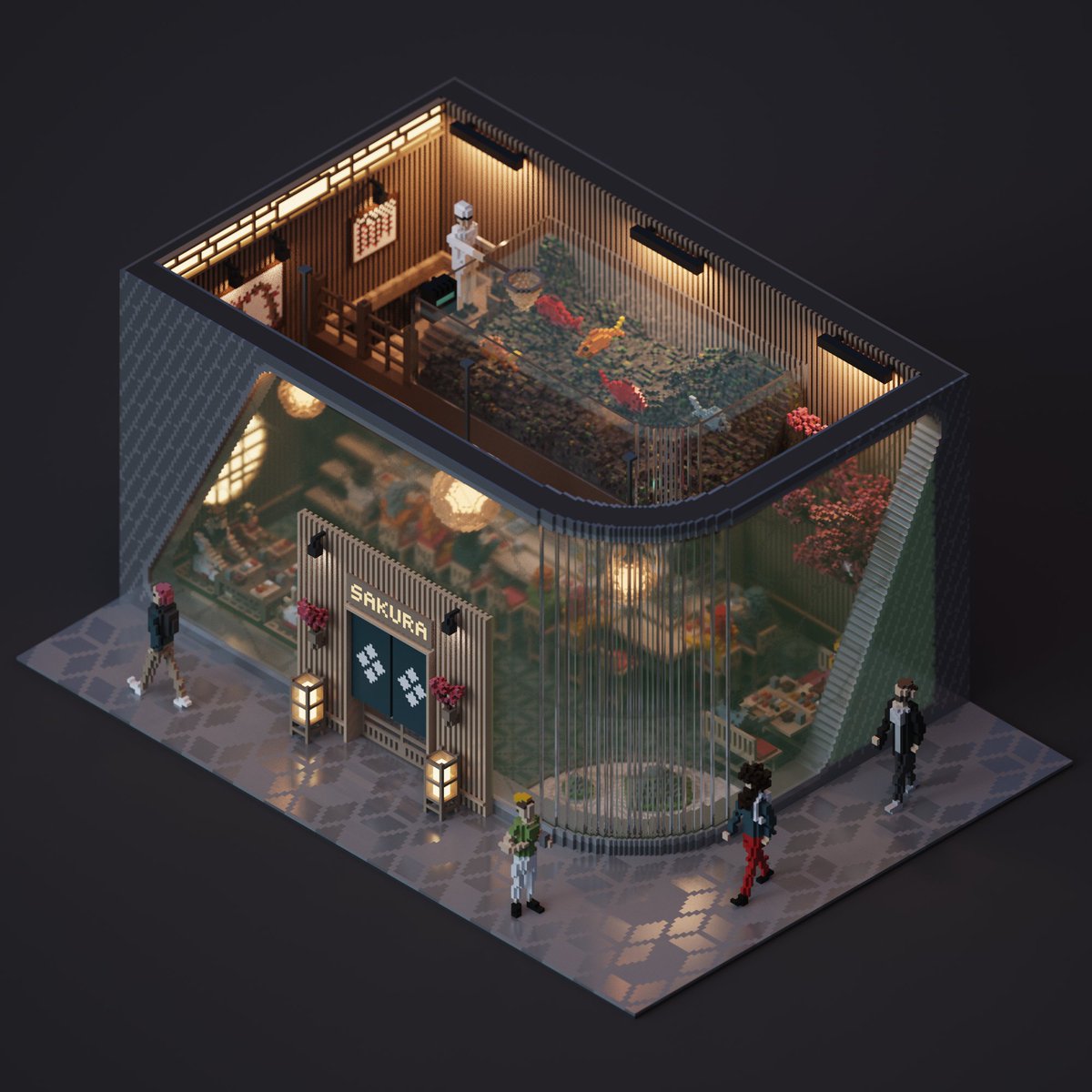 Artist Spotlight #7 // <a href="/voxel_monsters/">Voxel Monster</a> 

Sakura: A high end restaurant inspired by tradional Japanese cuisine - it provides a fine dining experience with fresh seafood and vibrant flavours to the epicures of NeoTokyo.