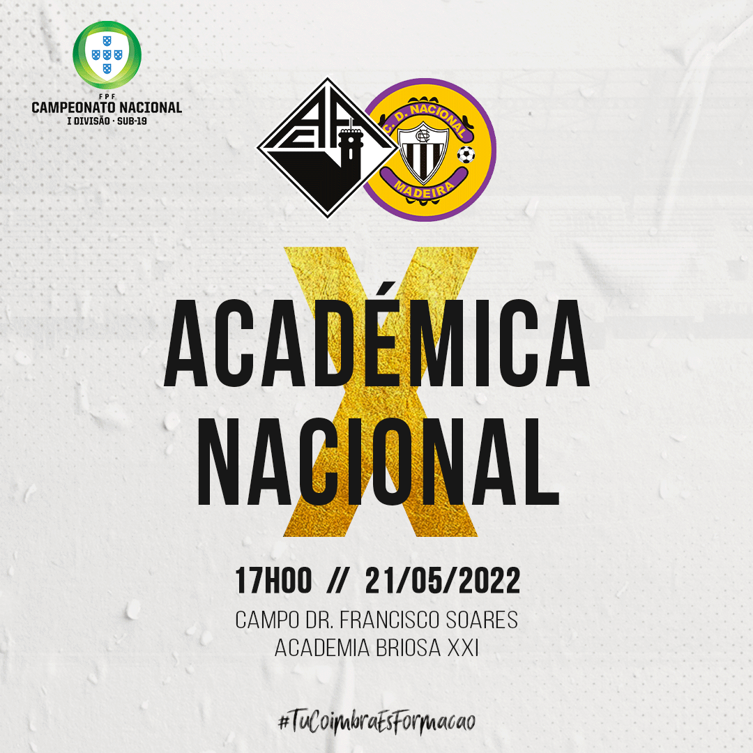 academicaoaf's tweet photo. Hoje é dia de apoiar os #Sub19 da Briosa no último jogo da época frente ao Nacional na Academia Briosa XXI. 🙌 

Deixa uma mensagem de apoio aos nossos jogadores da formação! 🏴

#TuCoimbra https://t.co/yk2ckEmh5H